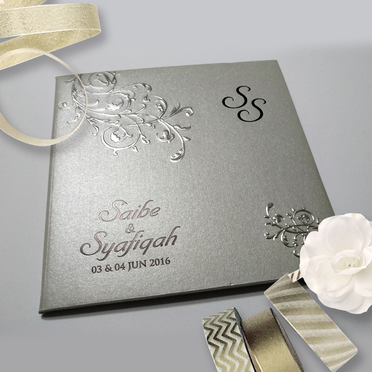 jentayu design kad kahwin hard cover series vip kerawang metallic silver hot stamping silver and black with inlay wedding cards malaysia 